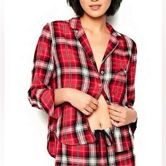 Victoria's Secret Other - Victoria's Secret | Bright Cherry Plaid Flannel Pajama Shorts Set Size Large